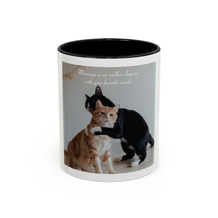 Cat Hug Coffee Mug – "Marriage is an Endless Sleepover" Accent Mug