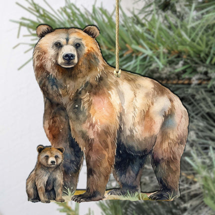 Grizzly Bear with Cub Wooden Ornaments by G.Debrekht - Wildlife Holiday Decor - 8710105-2-1