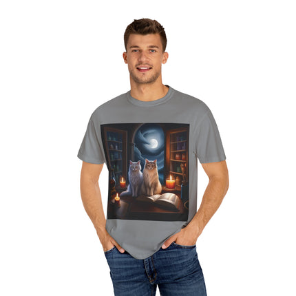 Magical Cats T-Shirt – Cozy Night Reading – Unisex Garment-Dyed