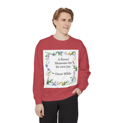 Oscar Wilde Floral Quote Sweatshirt — "A flower blossoms for its own joy."