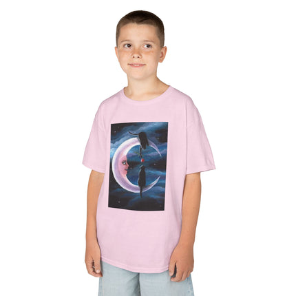 Kids Moon Dreamer Tee — Black Cats on Crescent Moon Graphic