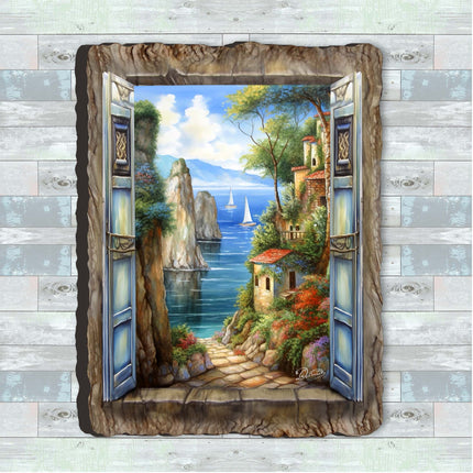 Seaside Town Window Wall Art by G. DeBrekht Coastal Decor - 8492105W-2