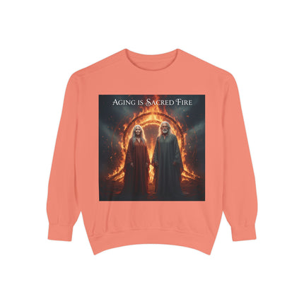 Aging Is Sacred Fire Sweatshirt — Mystical Elderhood Graphic Sweatshirt