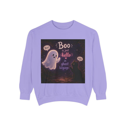 Halloween Ghost Sweatshirt – “Boo is just hello in ghost language” Cozy Pullover