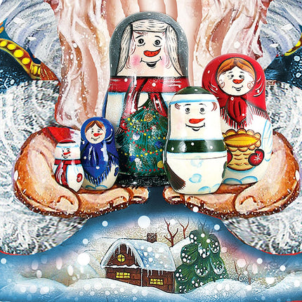 Santa with Matreshka Christmas Door Decor by G. DeBrekht - Christmas Santa Snowman Decor - 8117809H-2