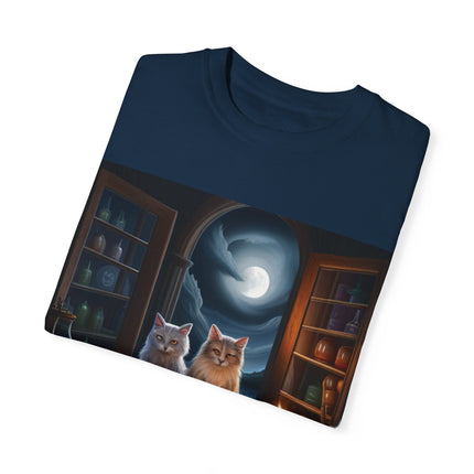 Magical Cats T-Shirt – Cozy Night Reading – Unisex Garment-Dyed