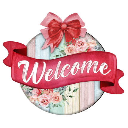 Front door welcome sign Floral porch wreath Main entrance welcome sign - Wooden front porch decor - 933101H-4