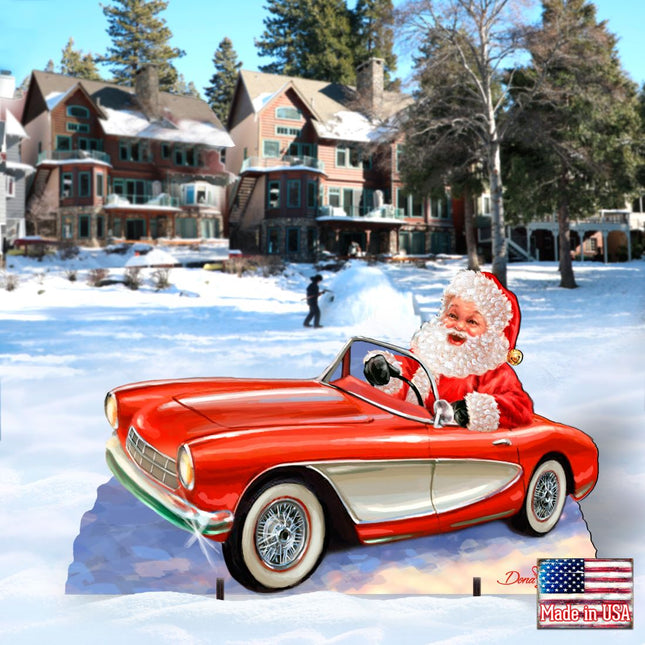 Santa Sports Car Christmas Outdoor Scene by D. Gelsinger - Christmas Santa Snowman Decor - 8461030F-1554-0