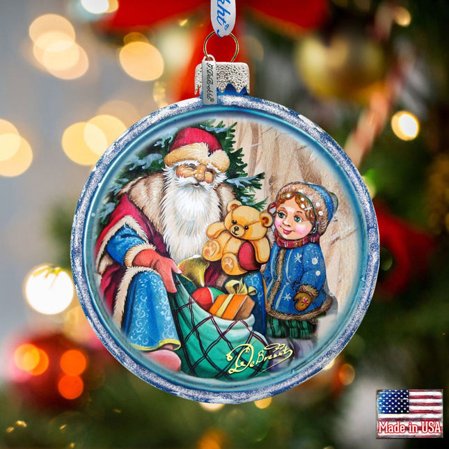 Santa Gift Cut Ball Glass Ornament by G. DeBrekht - Christmas Santa Snowman Decor - 764-024-0