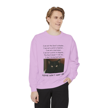 Unisex Sweatshirt – Thoughtful Black Cat Design – Garment-Dyed