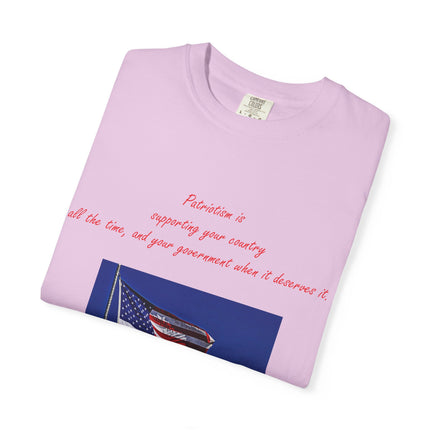 Patriotic Unisex Garment-Dyed T-Shirt with American Flag – Quote by Mark Twain