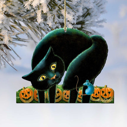 Spooky Cat Wooden Ornaments by Laura Seeley - Thanksgiving Halloween Decor - 8512056-LS-3