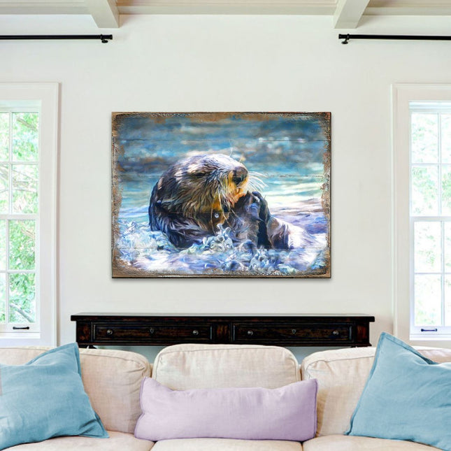 Otter Wooden Coastal Wall Art by Nature Wonders - Coastal Sea-Life Decor - 95239B-0