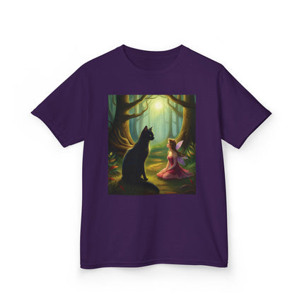 Enchanted Forest Kids Tee – Magical Fairy & Black Cat Design