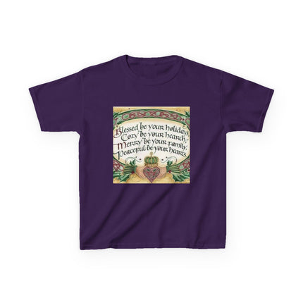 Blessed Holiday Kids Tee – Heart & Crown Celtic-Inspired Winter Shirt