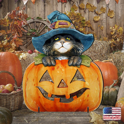 Black Cat Pumpkin Halloween Outdoor Decor by G. DeBrekht - Thanksgiving Halloween Decor - 8158416F-1