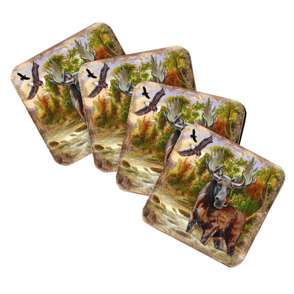Moose Wooden Cork Coasters Gift Set of 4 by Nature Wonders - Nature Wildlife Decor  - 95216-2C-S4-4