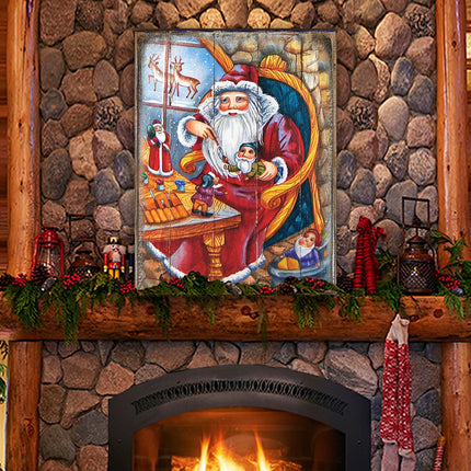 Christmas Workshop Santa Wooden Wall Art by G. DeBrekht - Christmas Santa Snowman Decor - 81215625B-1