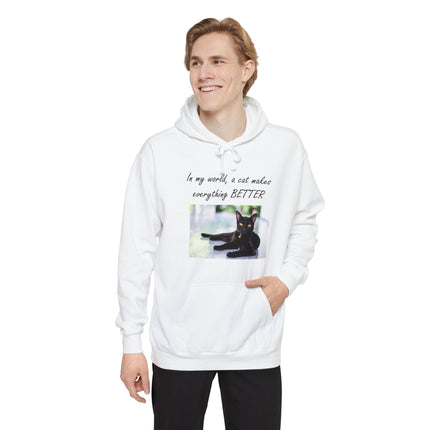 Relaxed Black Cat Hoodie — "In my world, a cat makes everything BETTER"