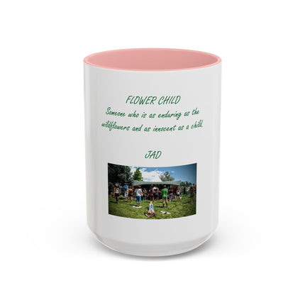 Flower Child Coffee Mug — 'Flower Child' Photo Mug with Green Script (11/15 oz)