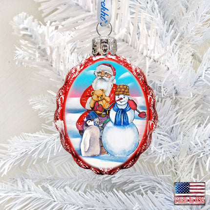 Gift Giving with Snowman Santa Mercury Glass Ornament by G. DeBrekht - Christmas Santa Snowman Decor - 773013-2-1