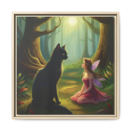Fairy and Black Cat Forest Canvas – Framed Matte Wall Art