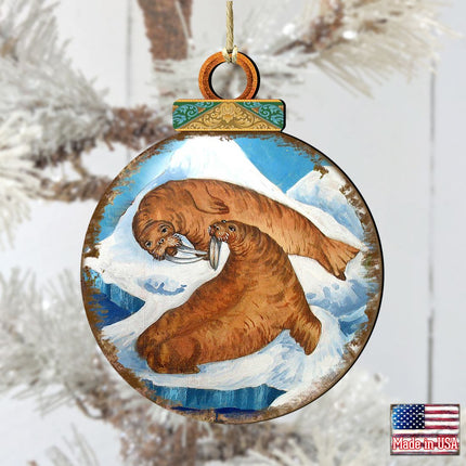 Sea Lions Ball Wooden Ornaments by G. DeBrekht - Coastal Holiday Decor - 8025377-1