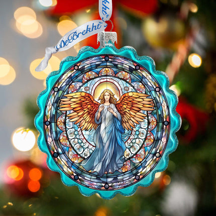 Love Harmony Angel Wreath Glass Ornament by G. Debrekht - Nativity Holiday Decor - 759-054-1