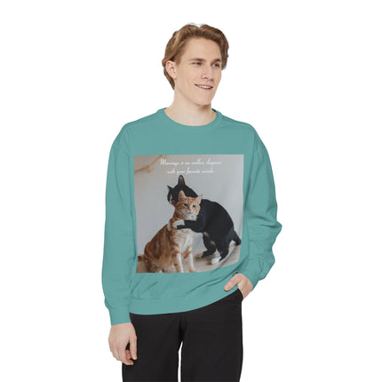 Cute Cat Sweatshirt – Unisex Garment-Dyed Gift for Couples
