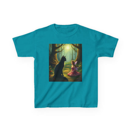 Enchanted Forest Kids Tee – Magical Fairy & Black Cat Design