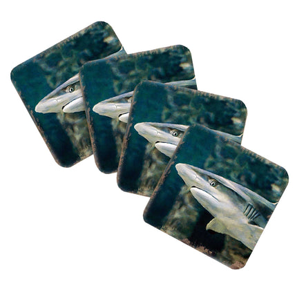 Shark Coastal Wooden Cork Coasters Gift Set of 4 by Nature Wonders - Coastal Sea-Life Decor - 95324C-S4-4