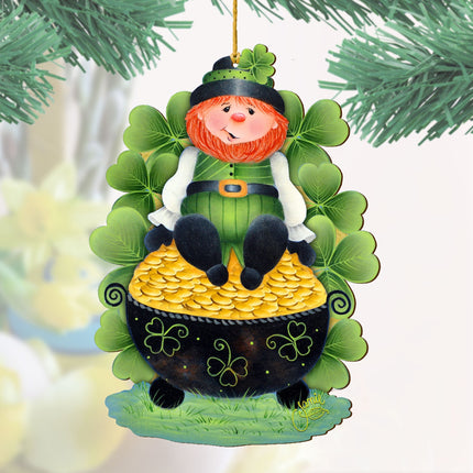 Lepricon's Pot Full of Gold Wooden Ornaments by Jamie Mills-Price - Celtic Decor - 8457707-MP-1