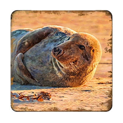 Seal Coastal Wooden Cork Coasters Gift Set of 4 by Nature Wonders - Coastal Sea-Life Decor - 95260C-S4-3