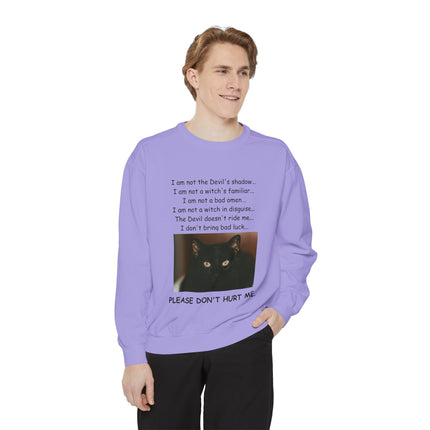 Unisex Sweatshirt – Thoughtful Black Cat Design – Garment-Dyed