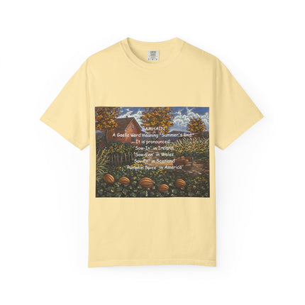 Samhain Harvest Tee — 'Samhain' Pronunciations + 'Pumpkin Spice' Autumn Humor