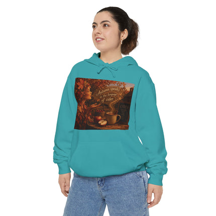 Autumn Leaves & Cider Hoodie — Cozy Fall Sweatshirt with 'Autumn Speaks' Still Life Design