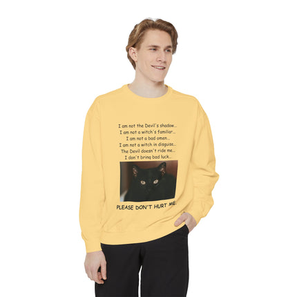 Unisex Sweatshirt – Thoughtful Black Cat Design – Garment-Dyed