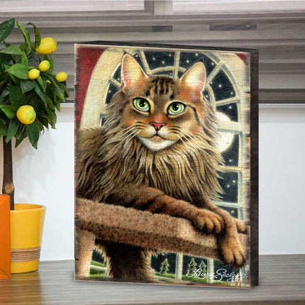 Cat at the Window Arch Wooden Wall Art by Laura Seeley - Pets Dog and Cats Decor - 8512114B-2