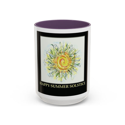 Happy Summer Solstice Coffee Mug — Sun Illustration Accent Mug (11/15oz)