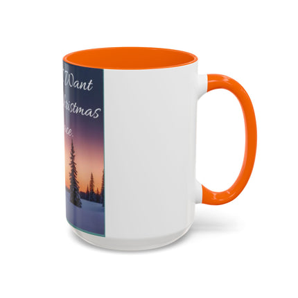 Christmas Peace Accent Mug | 15oz Ceramic Cup with Quote & Sunset