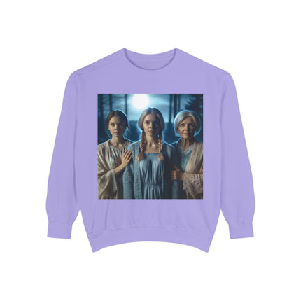 Mystical Sisters Sweatshirt – Garment-Dyed Art of Triple Goddess