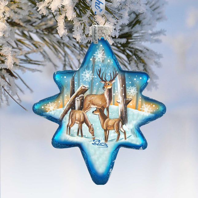 Reindeer North Star Glass Ornament by G. DeBrekht - Wildlife Holiday Decor - 755-080-0