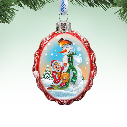 Playing with The Snowman Mercury Glass Ornament by G. DeBrekht - Christmas Santa Snowman Decor - 777383-0