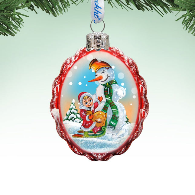 Playing with The Snowman Mercury Glass Ornament by G. DeBrekht - Christmas Santa Snowman Decor - 777383-0
