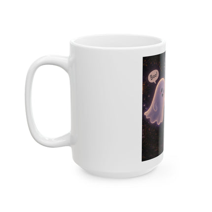 Halloween Ghost Mug - "Boo is just hello in ghost language" Ceramic Coffee Cup (11oz & 15oz)