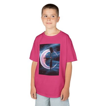 Kids Moon Dreamer Tee — Black Cats on Crescent Moon Graphic
