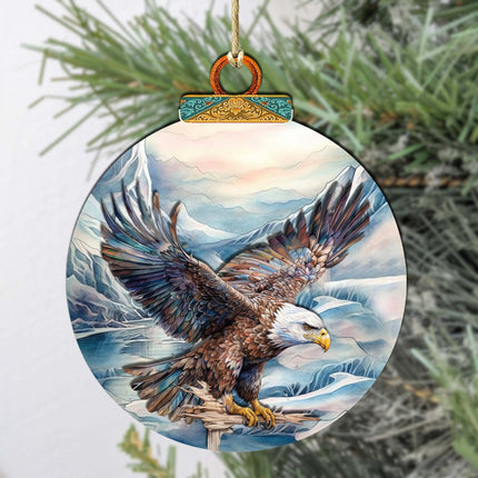 Bald Eagle in Alaska's Sky Wooden Ornaments by G.Debrekht - Wildlife Holiday Decor - 870064-1