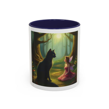 Fairy and Black Cat Forest Coffee Mug – Fantasy Woodland Tea Cup