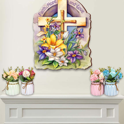 Faith, Hope, and Love Cross Holiday Door Decor by G. Debrekht - Easter Spring Decor - 8688160H-2