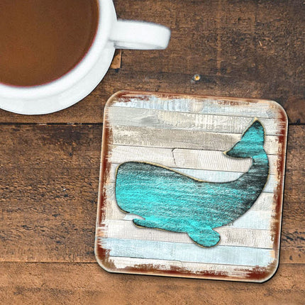 Humpback Whale Coastal Wooden Cork Coasters Gift Set of 4 by Nature Wonders - Coastal Sea-Life Decor - 8198516-2-9C-S4-1